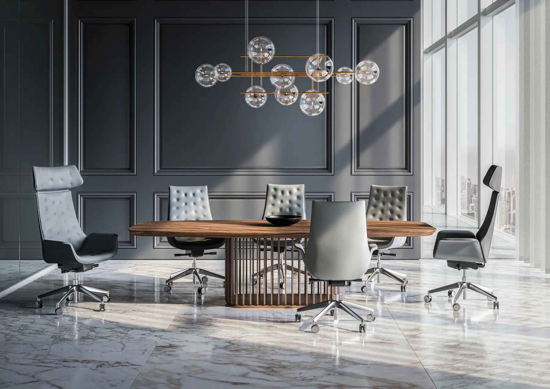 moderni modri oblazinjeni konferenčni stoli